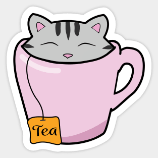 Cute cat in a tea cup Sticker